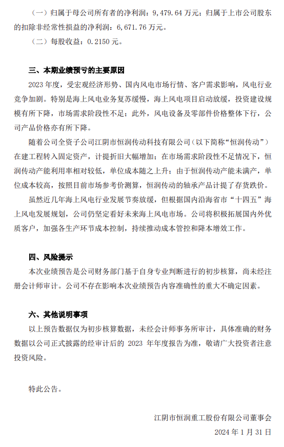 恒润股份发布2023年度业绩预亏公告(图2)